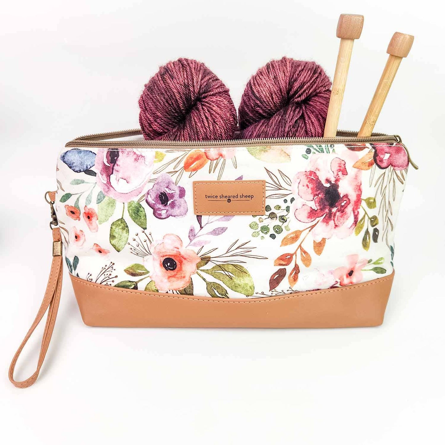 Spring Floral Trinity Bag – Small Zippered Knitting Project Bag