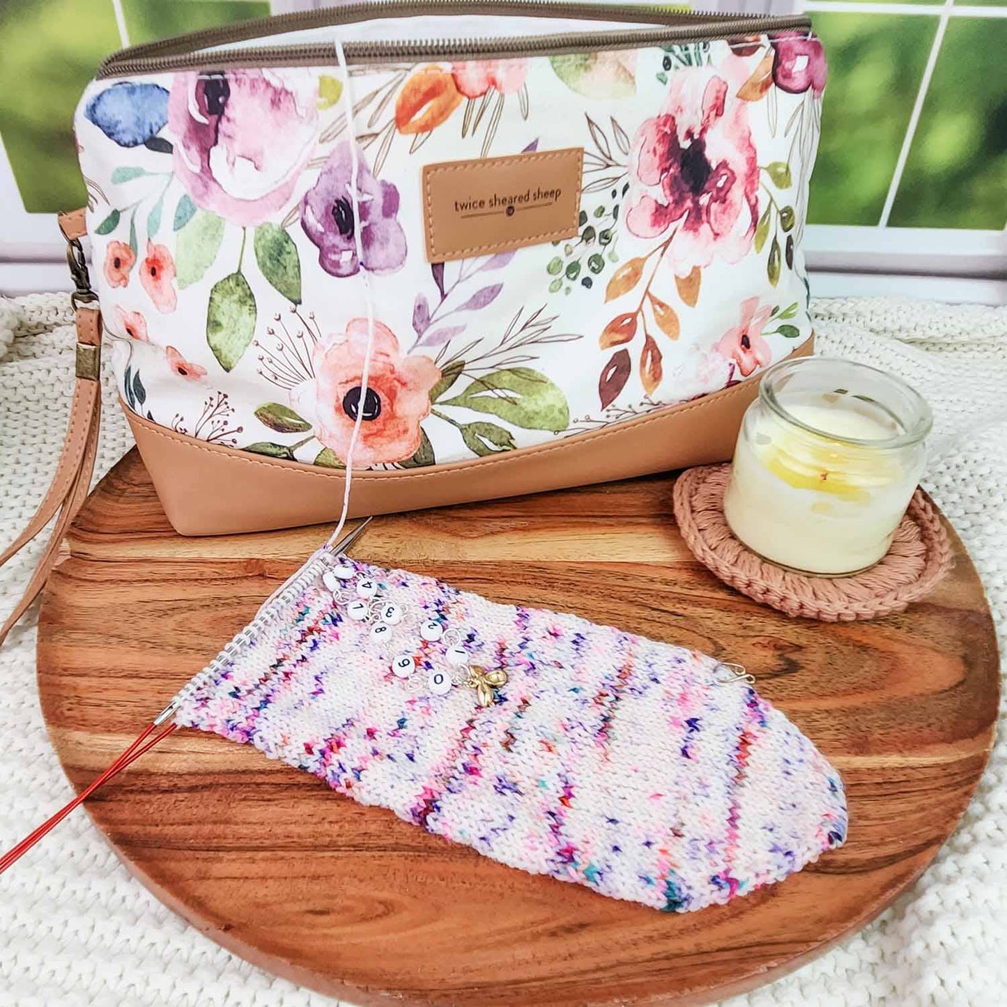 Spring Floral Trinity Bag – Small Zippered Knitting Project Bag