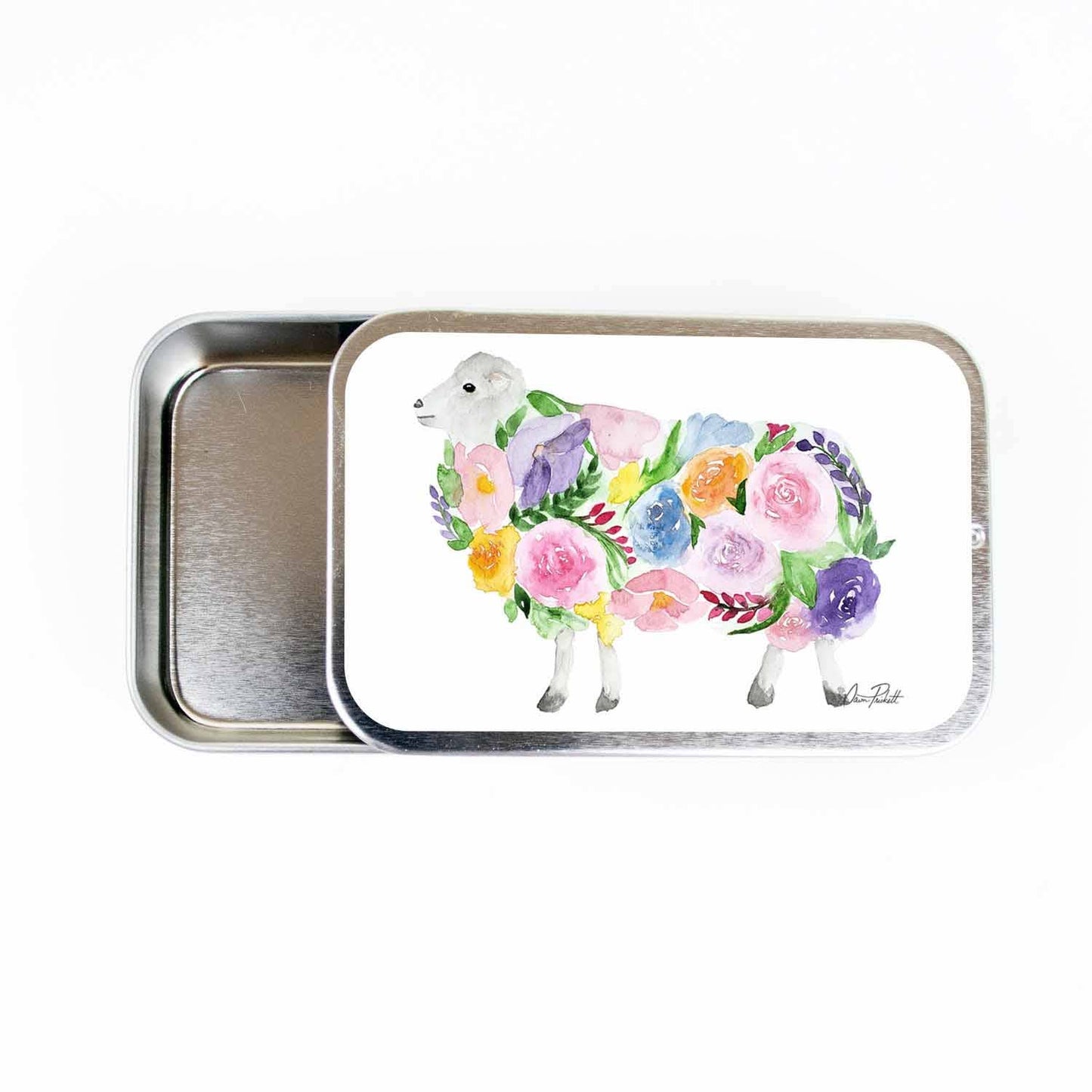 Floral Sheep Stitch Marker Storage Tin - Large