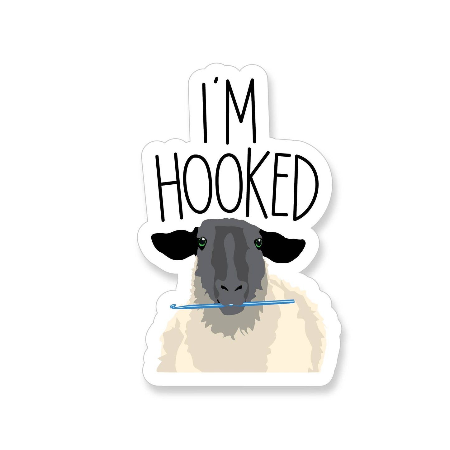 I'm Hooked Crocheting Sheep Sticker - YarnCom